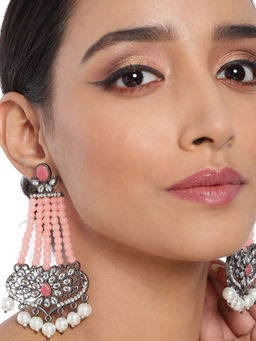 Accessher - Stylish Latest Designer Fancy Antique Silver-Peach Tone Earring For Women And Girls