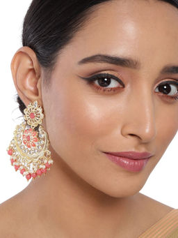 Accessher - Stylish Latest Designer Fancy Gold-Tone Pink Peacock Earring For Women And Girls