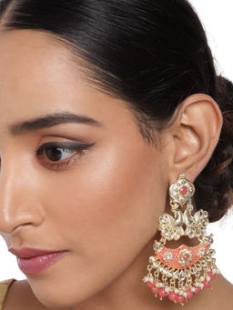 Accessher - Stylish Latest Designer Fancy Gold-Peach Peacock Shape Earring For Women And Girls
