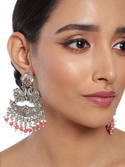 Accessher - Stylish Latest Designer Fancy Silver-Tone Pink Oxidisedearring For Women And Girls