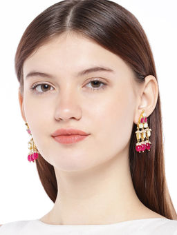 Accessher - Gold-Toned & Red Geometric Drop Earrings