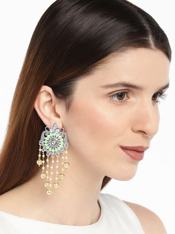 Accessher - Silver-Plated & Green Classic Drop Earrings
