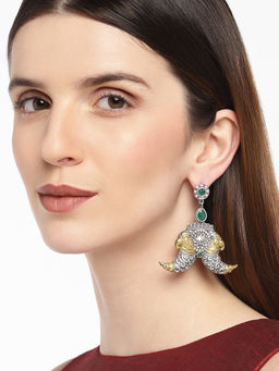 Accessher - Silver-Plated & Green Classic Drop Earrings
