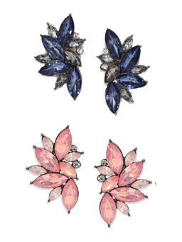 OOMPH - Multi-Color Floral Crystal Large Stud Earrings (Set of 2)