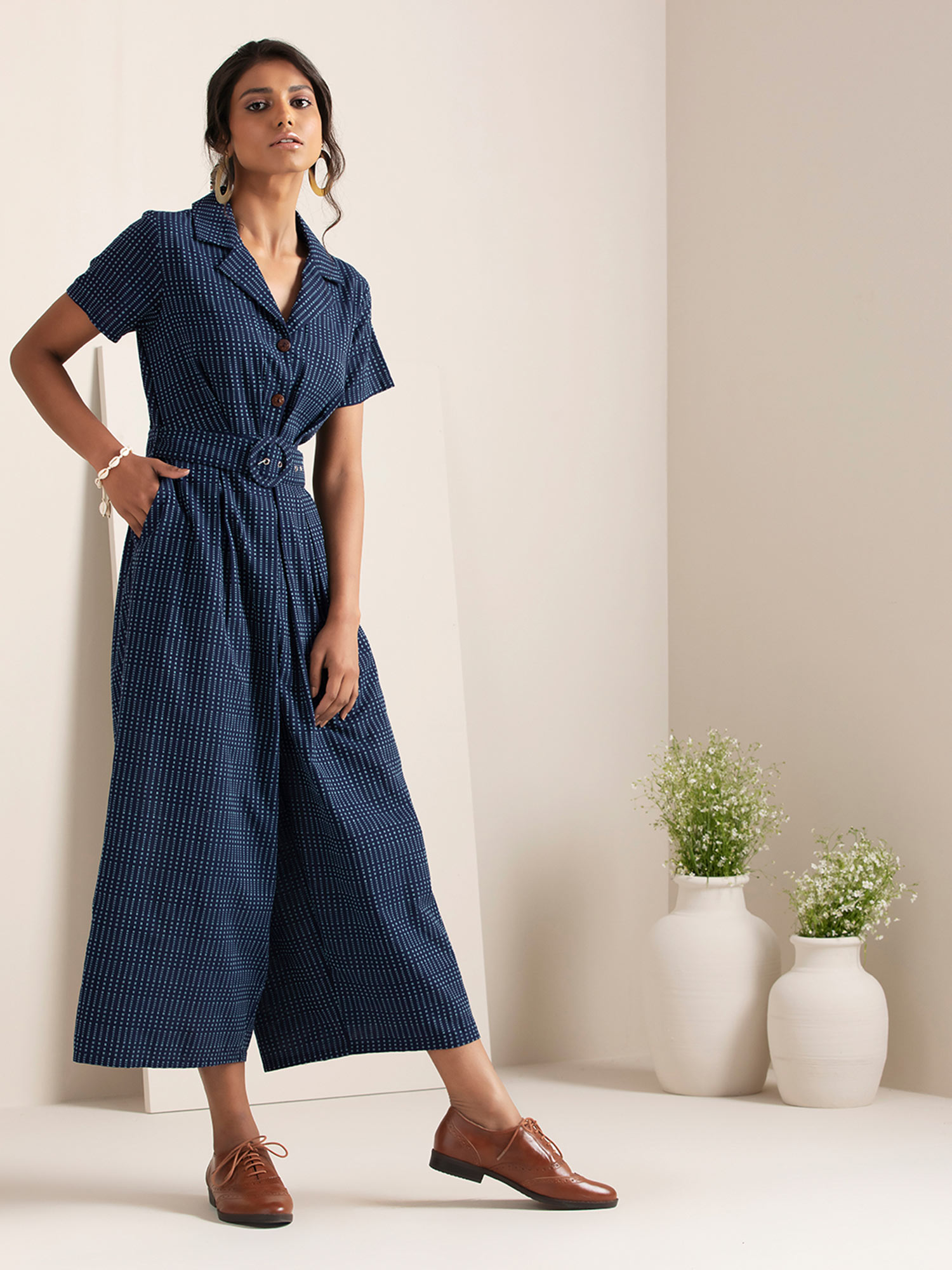 Buy Indya Earthen Blue Buckle Belted 