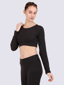 EVERDION - Black Cropped Sports Top