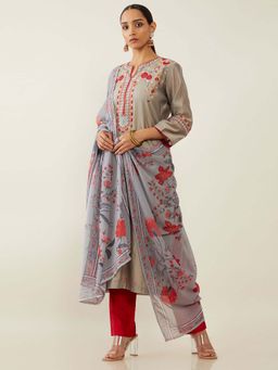 Soch - Grey Chanderi Silk Suit Set (Set of 3)