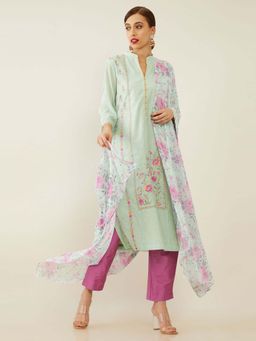 Soch - Green Chanderi Silk Suit Set (Set of 3)
