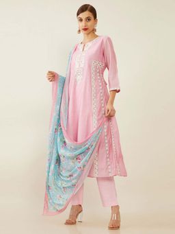 Soch - Pink Chanderi Silk Suit Set (Set of 3)