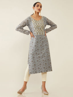 Soch - Grey Chanderi Silk Kurta