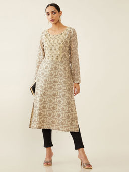 Soch - Beige Chanderi Silk Kurta