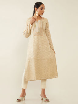 Soch - Beige Chanderi Silk Kurta