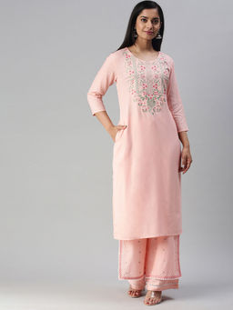 Soch - Embroidered Fashion Viscose Rayon Peach Kurti