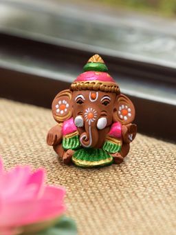 ExclusiveLane - Terracotta Handpainted Baby Car Ganesha