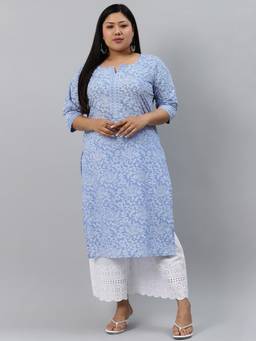 Extra love by Libas - Plus Size Women Blue Printed Cotton Kurtas for Women