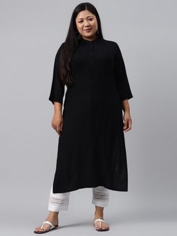 Extra love by Libas - Plus Size Women Black Solid Rayon Kurtas for Women