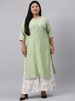 Extra love by Libas - Plus Size Women Green Chanderi Silk Kurtas for Women