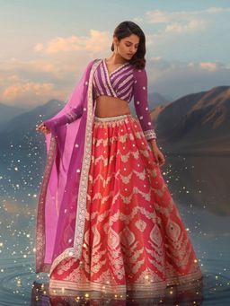 WISHFUL by W - Purple Woven Blouse with Lehenga and Dupatta