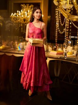 W - Pink Sequined A-Line Tissue Dress