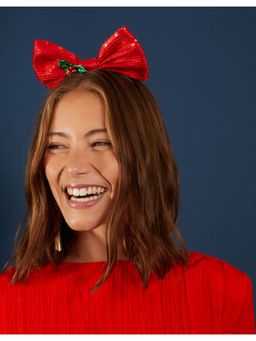 Accessorize London - Womens Sequin Christmas Bow Headband
