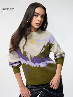 The Souled Store - TSSO Lilac Sun Landscape Women Oversized Sweater