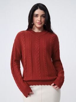 The Souled Store - Cable-Knit Flame Women Oversized Sweater