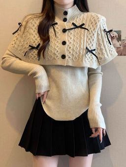 MISS MOSA BY AKANKSHA - Adelie Luxe Sweater With Cape Off White