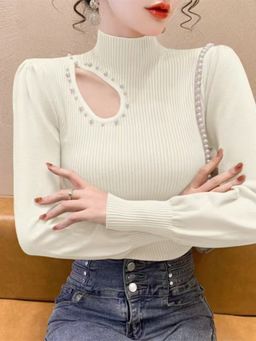 MISS MOSA BY AKANKSHA - Alexis Pearl Fleece Sweater White