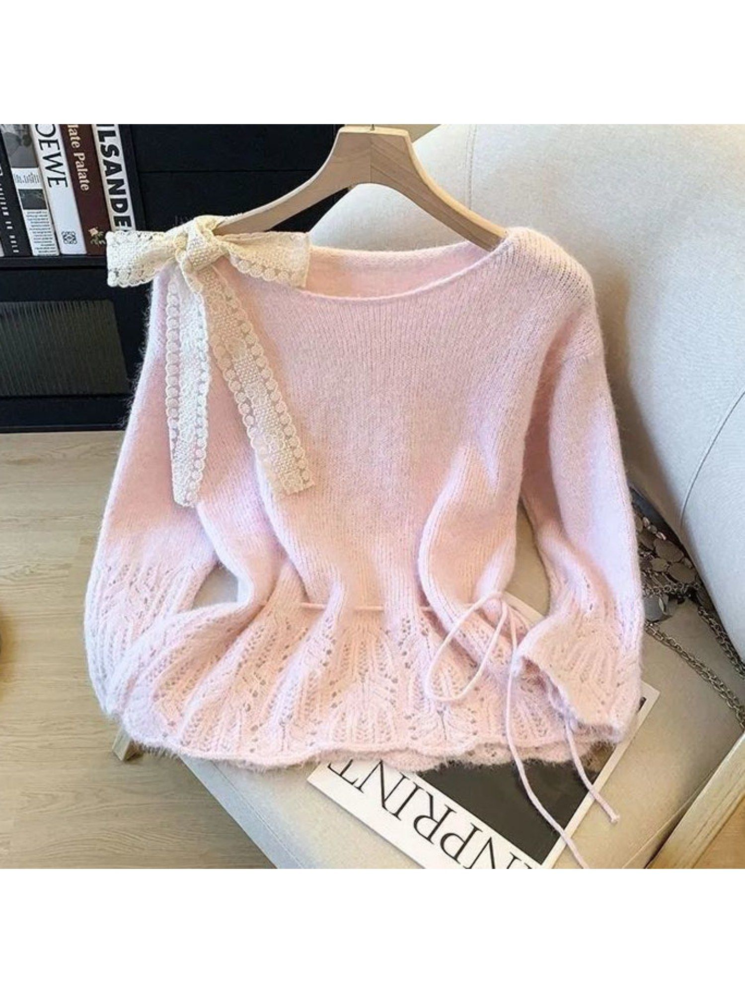 Alessandra Bow Lace Sweater Pink-picture-33