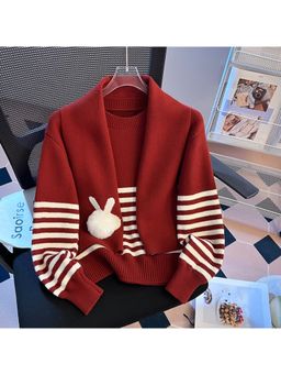 MISS MOSA BY AKANKSHA - Donielle Stripe Sweater With Stole Maroon