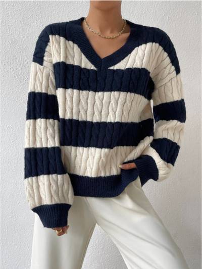 Vanna Luxe Cable Sweater Navy Blue