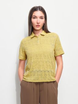 U.S. POLO ASSN. - Womens All Over Floral Lace Relaxed Fit Polo T-Shirt