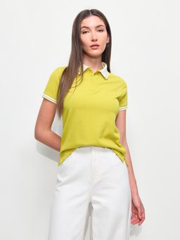 U.S. POLO ASSN. - Womens Textured Vertical Striped Regular Fit Polo T-Shirt