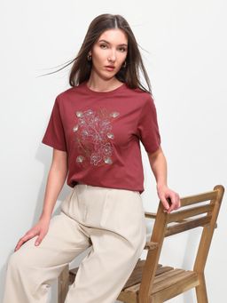 U.S. POLO ASSN. - Womens Floral Embroidered Boxy Fit T-Shirt