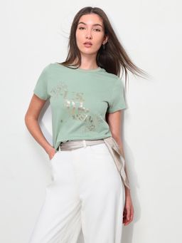 U.S. POLO ASSN. - Womens Graphic Foil Printed Regular Fit T-Shirt