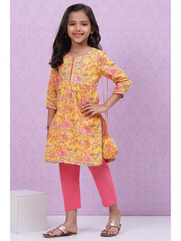 Biba - Yellow Straight Kurta (Set of 3)