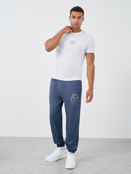 Styli - Blue Men Oversized Fit Varsity Print Jogger with Elasticated Hem
