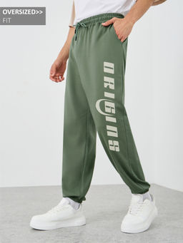 Styli - Green Men Big Text Placement Print Oversized Fit Cotton Terry Jogger
