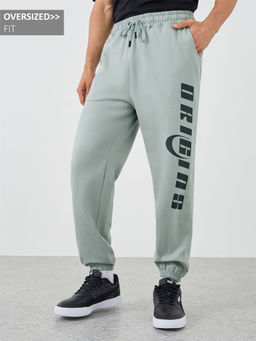 Styli - Grey Men Big Text Placement Print Oversized Fit Cotton Terry Jogger
