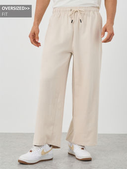 Styli - Cream Men Wide Leg Cotton Terry Track Pant