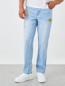 Styli - Blue Men Whiskers Regular Fit Jeans with Print Detail