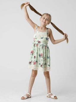Kate & Oscar - Girls Digital Printed Dress With Mesh Layer - Green