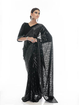 Odette - Black Georgette Sequin Saree with Unstitched Blouse
