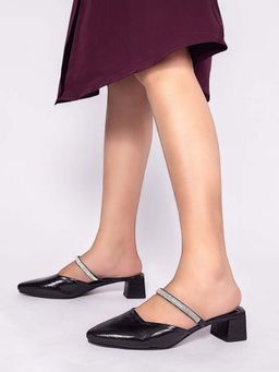 Truffle Collection - Women Black Embellished Mules Heels