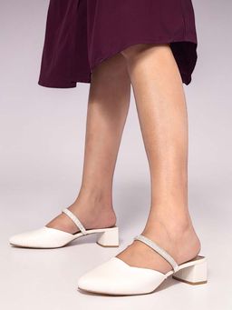 Truffle Collection - Women White Embellished Mules Heels