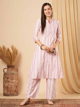 Globus - Women Pink Striped Print Kurta with Pant (Set of 2)