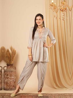 Globus - Women Grey Solid Lace Work Co-Ord (Set of 2)