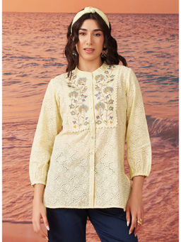 Lakshita - Yellow Sorbet Embroidered Schiffli Cotton for Women Casual Top