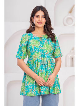 Meeranshi - Green Bandhani Foil Printed Peplum Casual Top