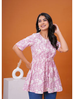 Meeranshi - Lavender Floral Printed Flared Peplum Casual Top